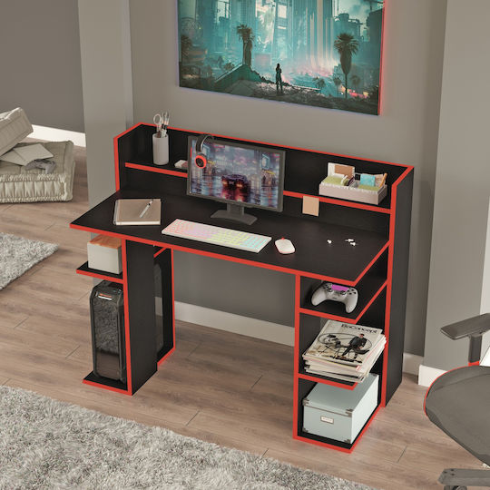 Birou Fife din Lemn Negru/roșu 124x58x98cm