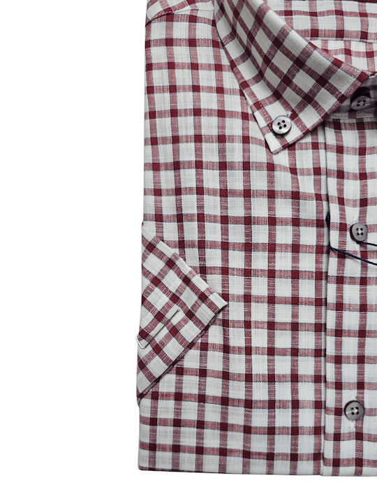 Poli Gianni Men's Shirt Short Sleeve Checked Bordo