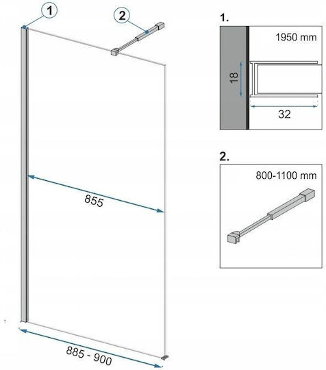 Rea Shower Screen for Shower 90x195cm Mat Black