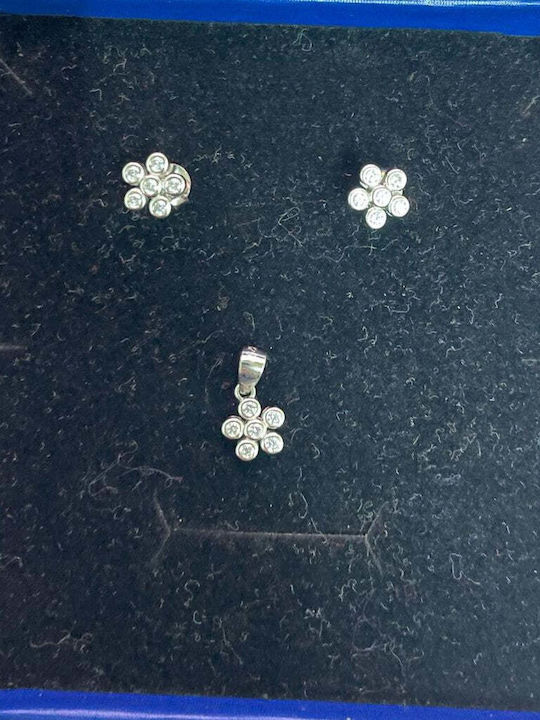 Set Silver 925 Jolie Silver Round White Stone Flowers Set Silver 925 Jolie Silver Round White Stone Flowers