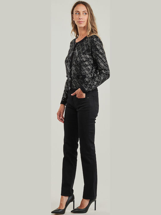 Lungă Jachetă de damă tricotată Silver-black
