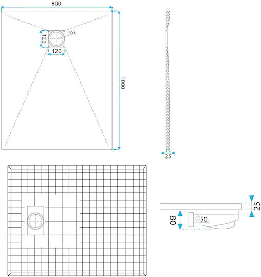 Rea Rectangular Ceramic Shower Black 80x100cm