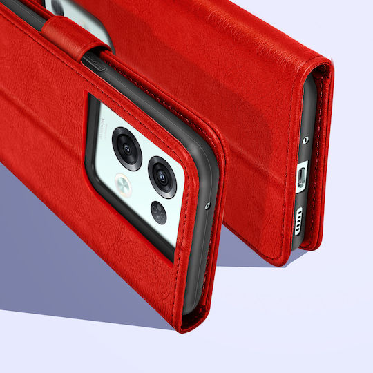 Folio Oppo Reno 8 Pro 5G Brieftaschenhülle mit Video-Ständer-Funktion Rot
