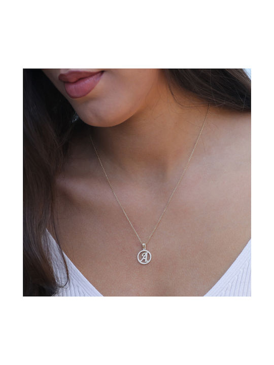 Necklace Monogram from Gold 14K with Zircon