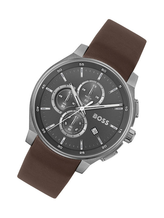 Hugo Boss Peak Watch Chronograph Battery with Brown Leather Strap