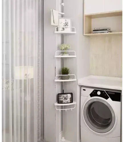Ruhhy Ъглов Стенен Рафт за баня Пластмасен с 4 рафта 21.5x33x7см Бял