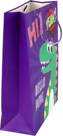 Purple Dinosaur Paper Gift Bag 32cm X 26cm X 10cm