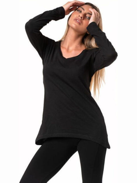 Women's Blouse Cotton Long Sleeve Black