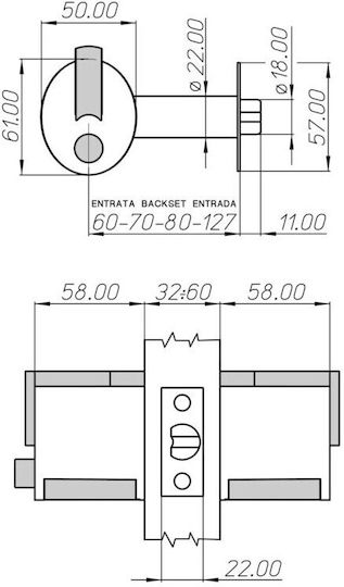 Meroni Serrature Meroni Forma Knob Lock Black with Button & Key Hotel Use