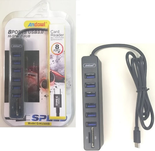 Andowl USB-Hub 8 Anschlüsse USB 3.0 mit USB-C Anschluss