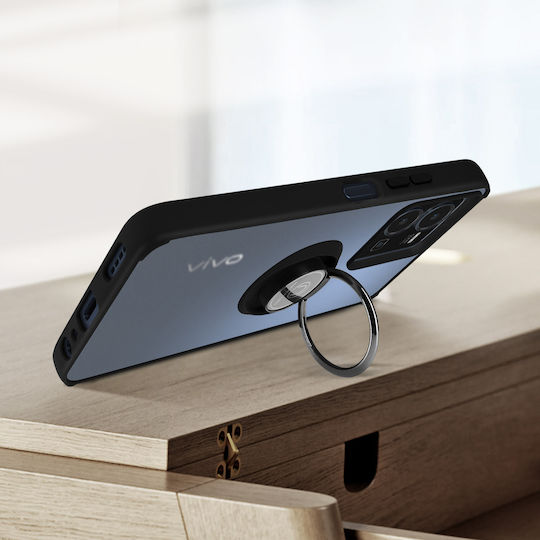 Калъф Vivo Y22s Y35 Двукомпонентен Метален Пръстен Видео Поддръжка Черен