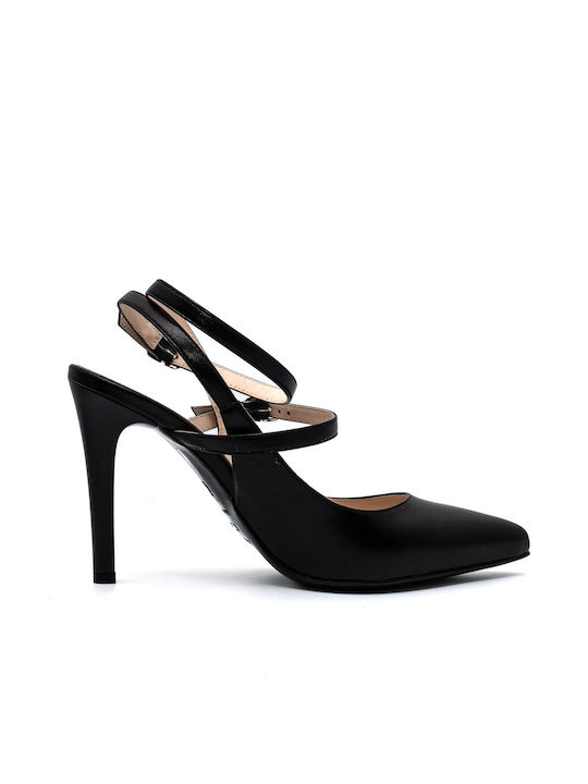 Nerogiardini Leather Black Heels with Strap