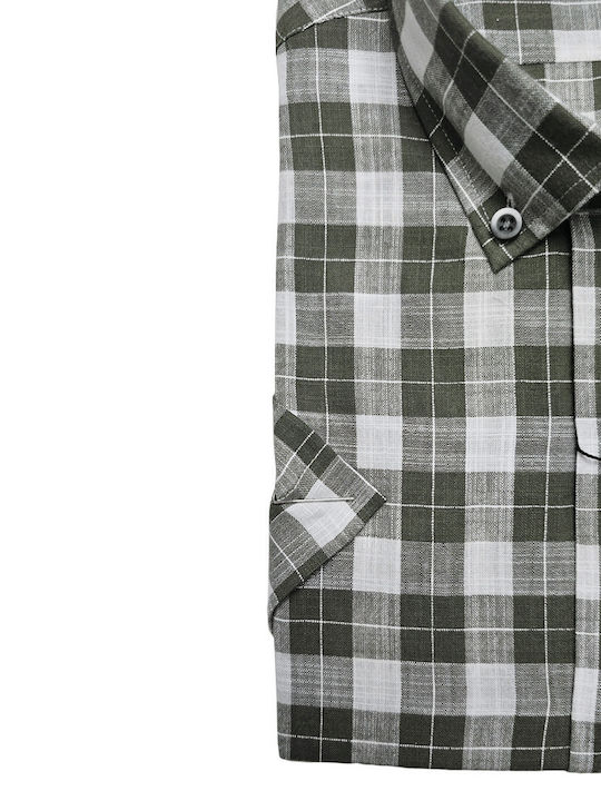 Domino Men's Shirt Short Sleeve Checked Haki