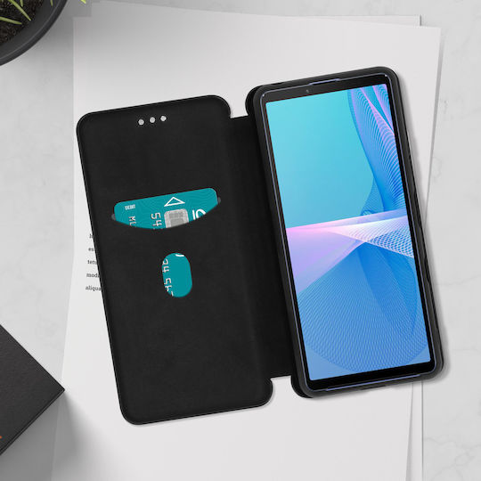 Folio Case Sony Xperia 10 Iii Card-holder & Stand Carbon Effect Black