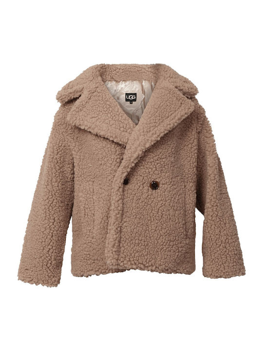 Gertrude Short Teddy Women's Brown, Gray Peacoat Teddy with Buttons