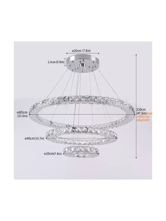 Ceiling Lamp Crystal Ring Design Led Lighting 3rings D60xd40xd20cm Warm White