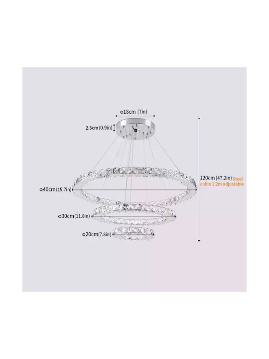 Ceiling Lamp Crystal Ring Design Led Lighting 3rings D40xd30xd20cm Warm White