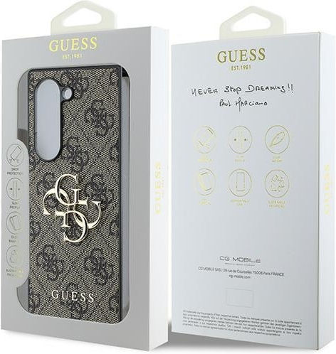 Guess Metal Logo Umschlag Rückseite Kunststoff / Leder / Silikon Braun (Z Fold6, Vermutung)