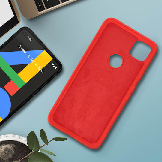 Силиконов полутвърд калъф за Google Pixel 4a с меко матово покритие в червено