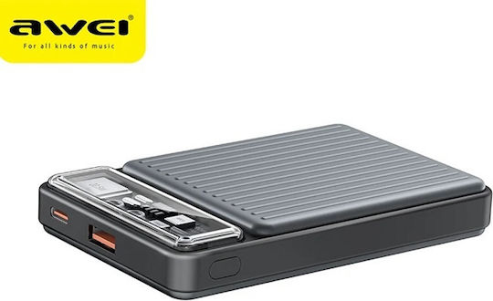 Awei P17K Power Bank 10000mAh 22.5W με Θύρα USB-A και Θύρα USB-C Γκρι