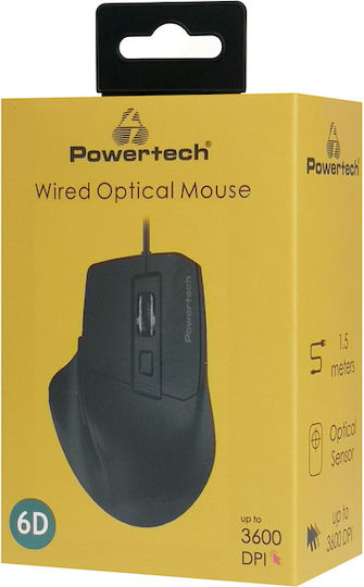Powertech PT-1273 Verkabelt Ergonomisch Maus Schwarz