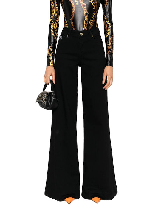 Versace Women's High-waisted Cotton Trousers in Slim Fit Black