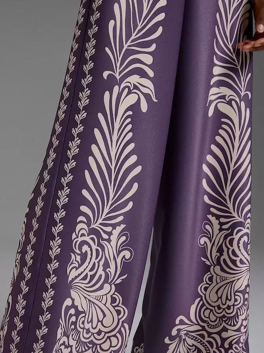 Women's Fabric Trousers with Elastic in Regular Fit Purple
