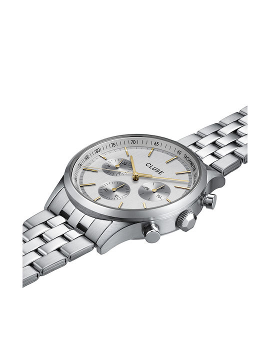 Cluse Ανδρικό Ρολόι 42mm Μπαταρίας με Ασημί Μεταλλικό Μπρασελέ