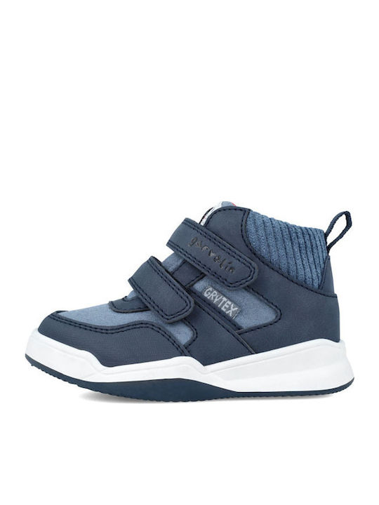 Anatomical Leather Kids Boots with Velcro Blue