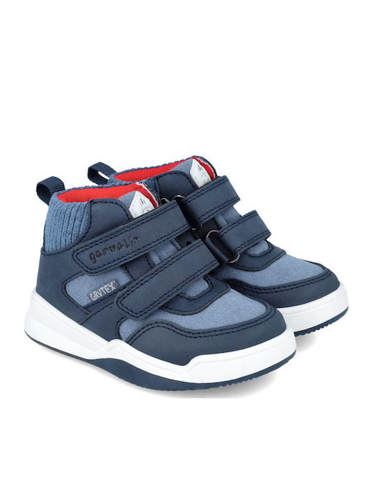 Anatomical Leather Kids Boots with Velcro Blue