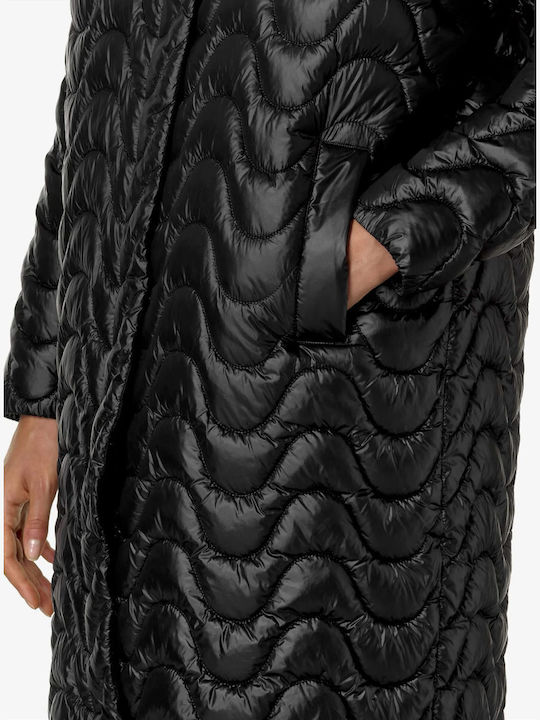 K-Way Women's Long Puffer Jacket for Winter Black