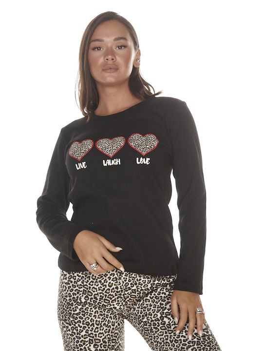 Women's Pyjamas Hearts Animal Print Black Pants