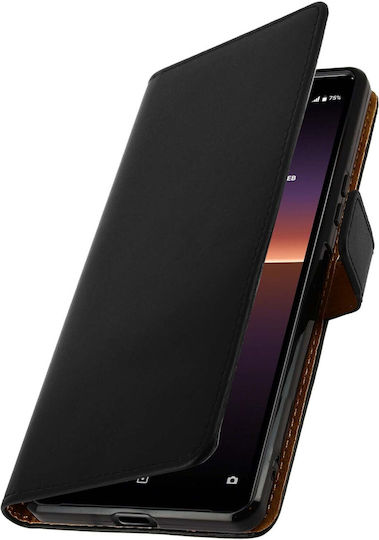 Leather Folio Case Sony Xperia 10 2 Video Stand Real Leather Black