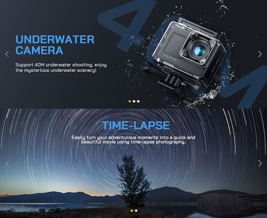 Wolfang GA120 Action Camera 4K Ultra HD Underwater with Screen and Wi-Fi Black