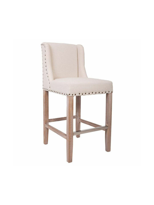 Stool Bar with Backrest Upholstered with Fabric Beige 48x58x104cm