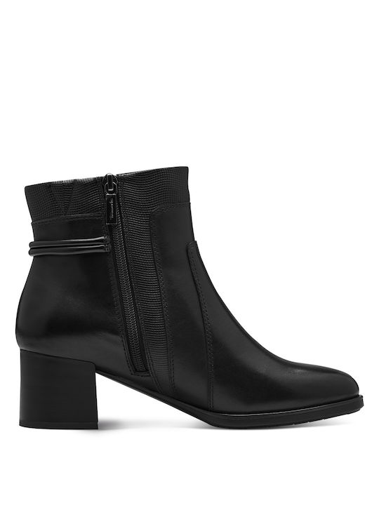 Tamaris Leather Women's Ankle Boots with Medium Heel Black