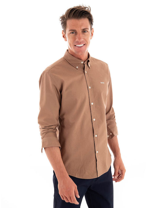 Hugo Boss Men's Shirt Long Sleeve Beige