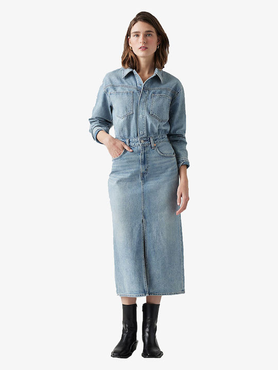 Rochie Midi-Cămașă Denim Albastră