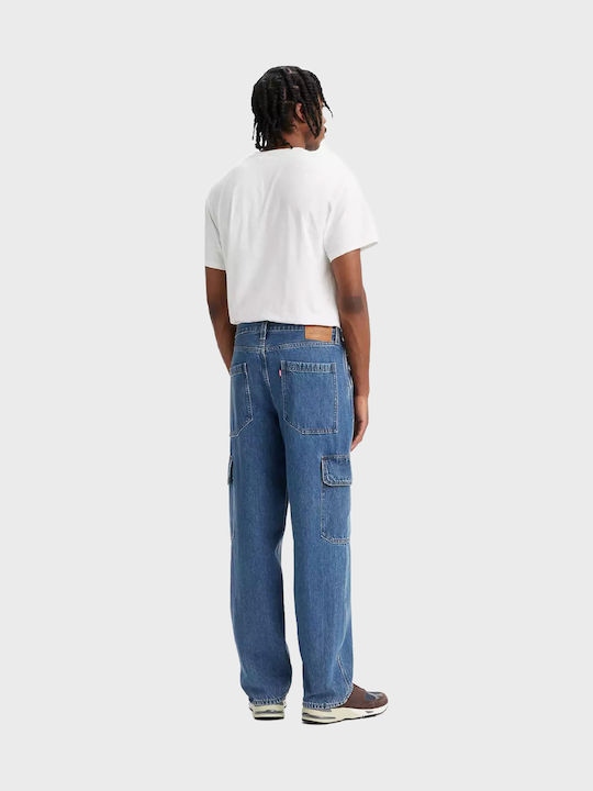 568 Ανδρικό Παντελόνι Τζιν Cargo με Loose Straight Εφαρμογή Stonewashed Denim