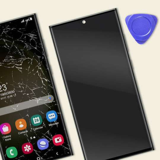 Clappio Екран + Рамка Galaxy S23 Ultra Тъчскрийн OLED Дисплей Бледо Зелен