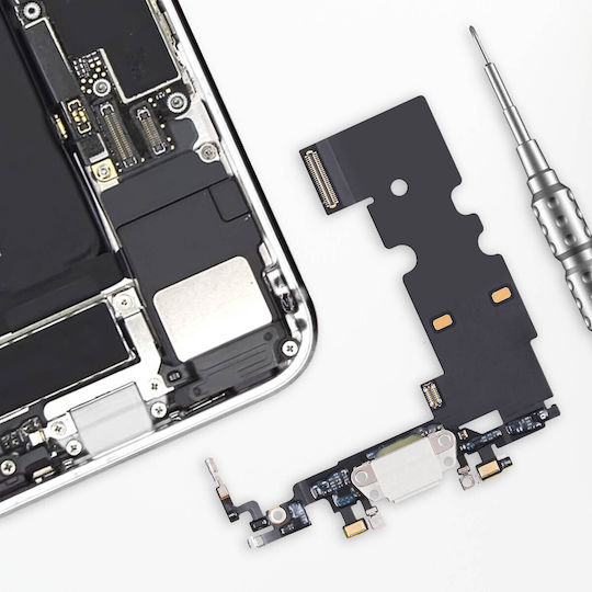 Релайф Lightning заряден конектор за iPhone SE 2022 с микрофон, бял