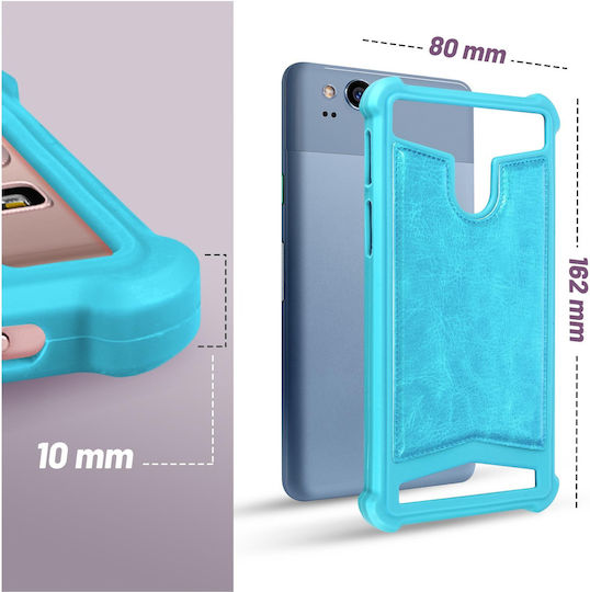 Universal Faux-leather Shock Absorbing Case 5.3" 5.5" Smartphones – Blue