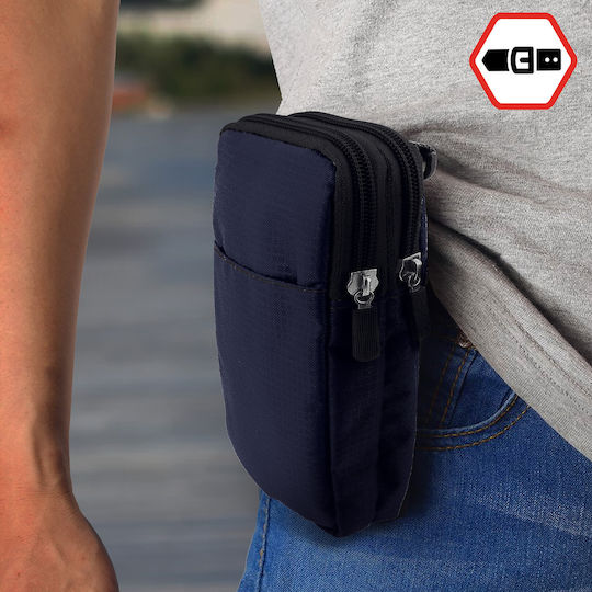 Belt Case Smartphone Carabiner Lanyard 2 Pockets Dark Blue