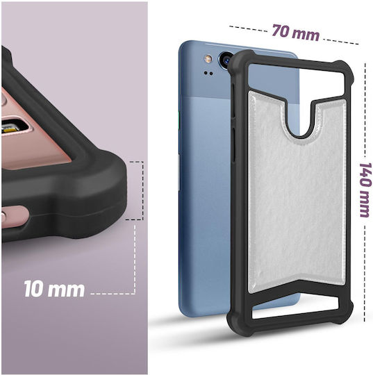 Universelle stoßdämpfende Kunstlederhülle für 4,3" 4,7" Smartphones – Silber