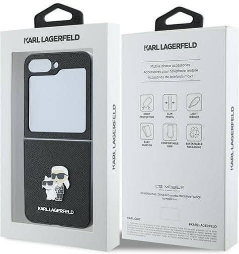 Karl Lagerfeld Saffiano Metal Pin Karl & Choupette Задна Корица Пластмаса / Силикон Черен Galaxy Z Flip6