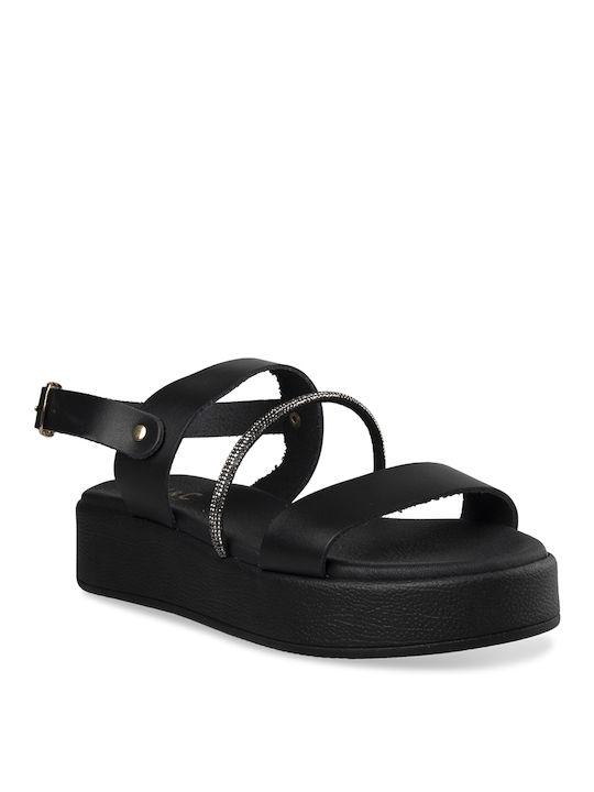 Tsouderos Shoes Women's Flat Sandals with Strap in Black Color