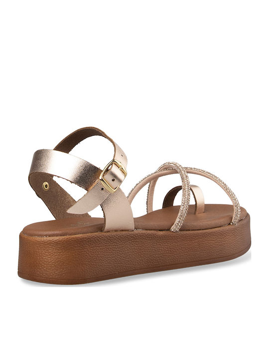 Women's Flat Sandals with Strap in Gold Color