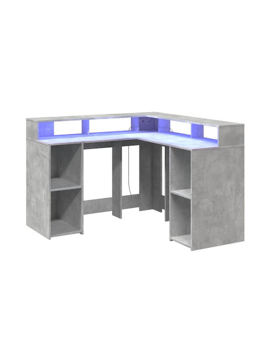 Ecke Schreibtisch Holz Grey Concrete mit LED & USB-Anschlüssen 130x130x91cm