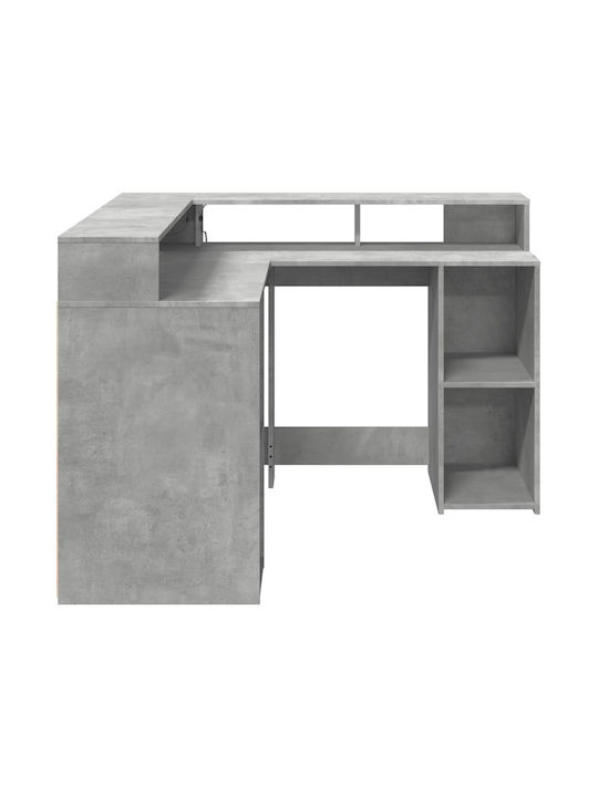 Ecke Schreibtisch Holz Grey Concrete mit LED & USB-Anschlüssen 130x130x91cm