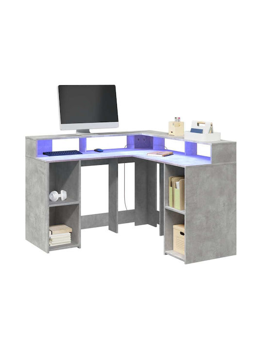 Ecke Schreibtisch Holz Grey Concrete mit LED & USB-Anschlüssen 130x130x91cm